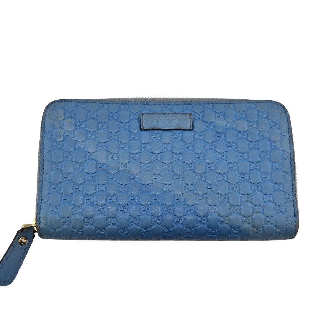 Gucci Microguccissima Blue Leather Zip Around Wallet GG Monogram 449391